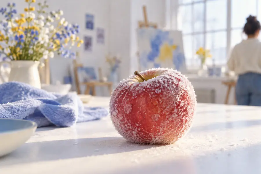 Small soft image of a frosted red apple